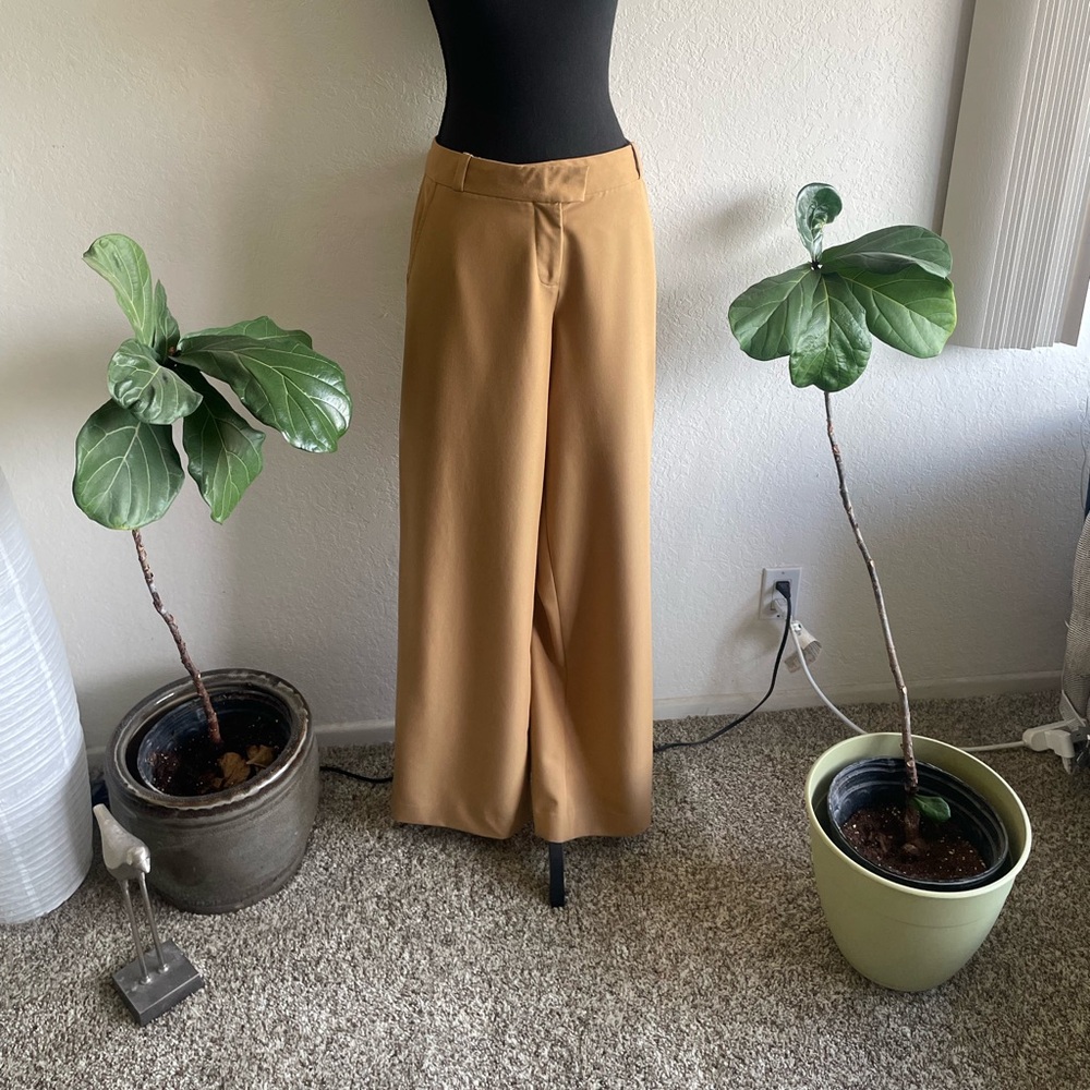 House of CB caramel tan wide leg pants trousers size M